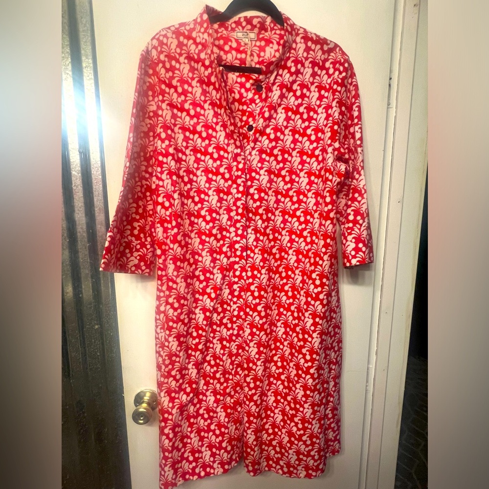 Zuri bright red floral 100% cotton dress